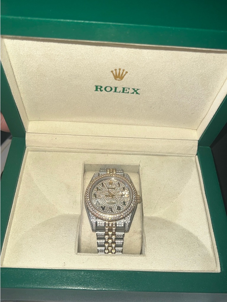 Rolex TwoTone Diamond Pav Watch Gold  Silver
